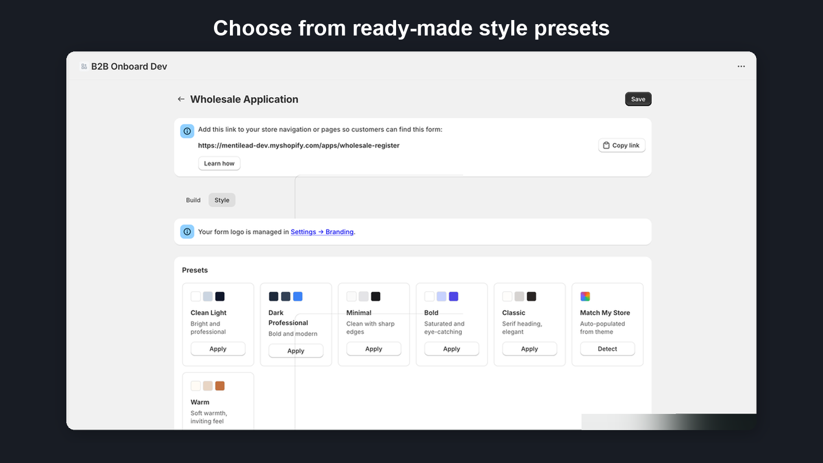 Style presets for customizing form appearance